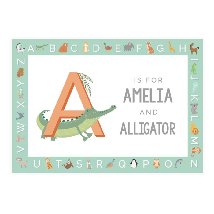 Animal Alphabet Placemat worksheet featuring animals for each letter of the alphabet