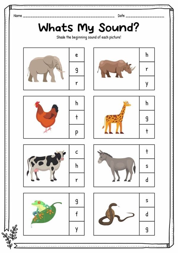 Colorful Animal Alphabet Placemat worksheet for Pre-K students featuring letters and corresponding animals