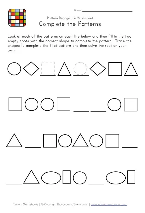 Pre-K student completing an animal dance pattern worksheet labeled number twenty