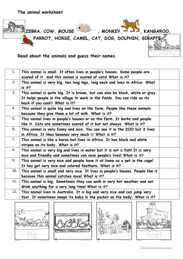 Animal Guess worksheet featuring playful illustrations for Pre-K students