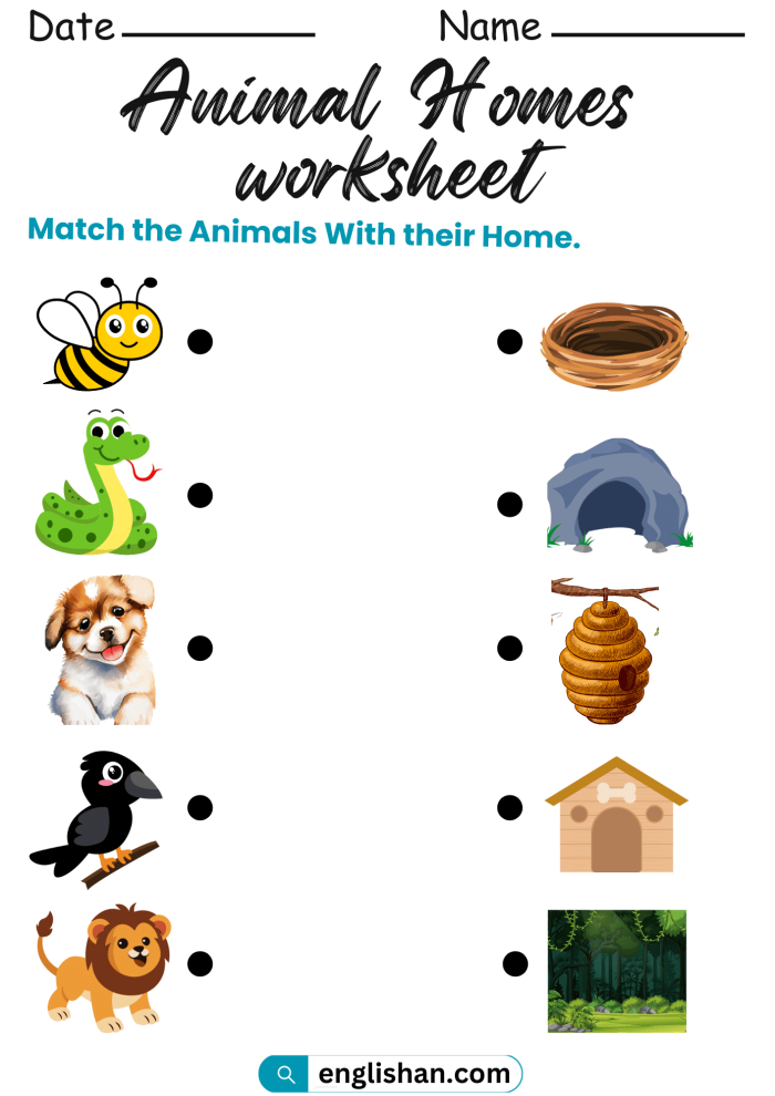 Animals and their Homes Worksheet for Pre-K Counting and Science Lesson 3 Preschool worksheet featuring diverse animal species matched with their respective natural habitats for counting practice