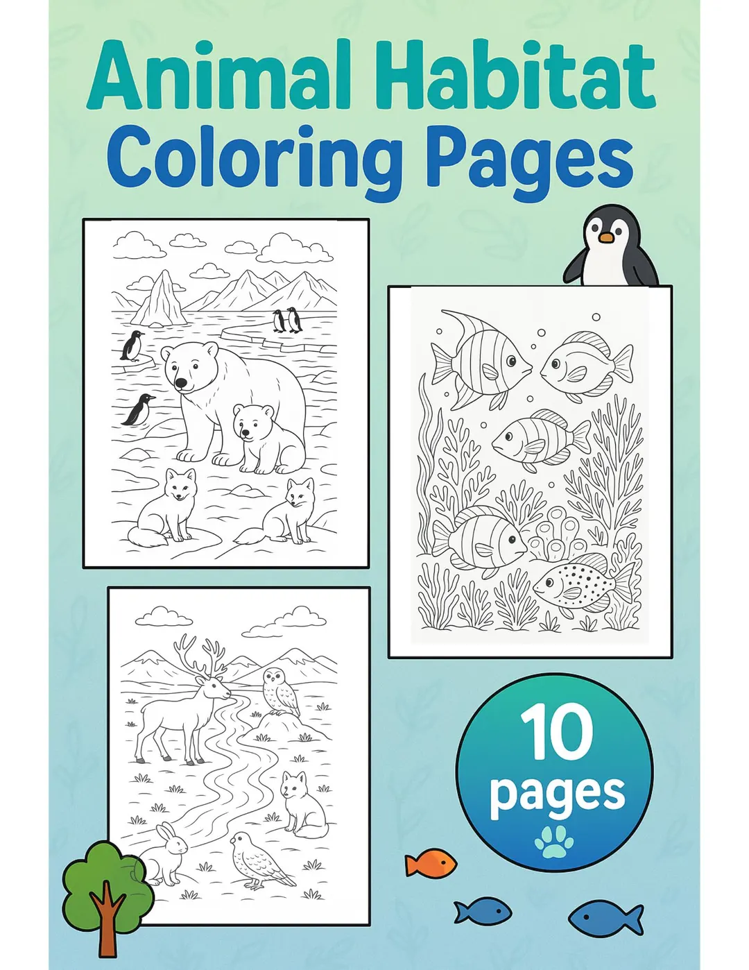Explore different habitats of six wild animals with this fun coloring activity Coloring worksheet featuring various animal habitats for kindergarten students