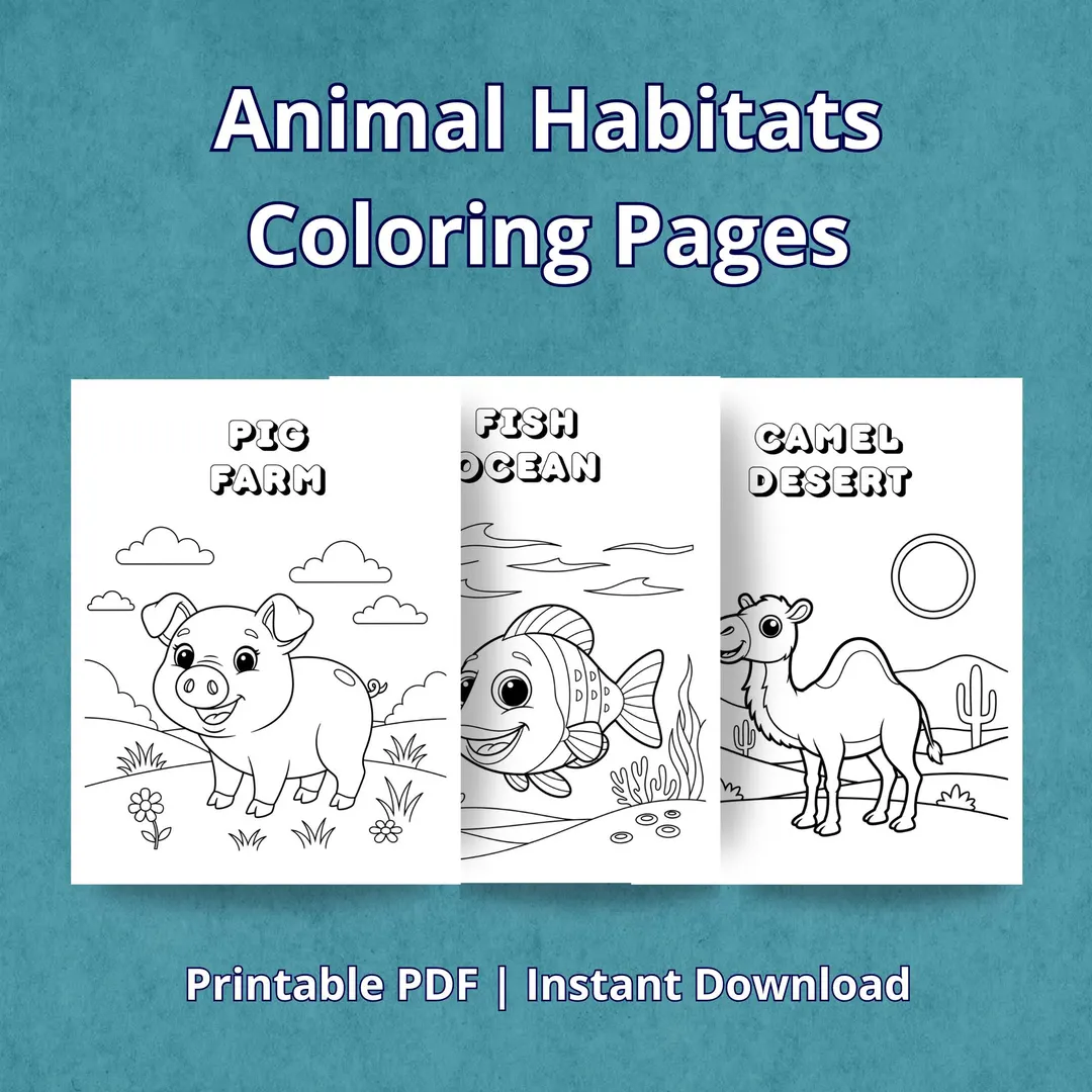 Animal Habitats Coloring Activity for Kindergarten Students Coloring worksheet featuring various animal habitats for kindergarten students