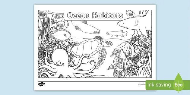 Animal Habitats Coloring worksheet for young learners in kindergarten Coloring worksheet for kindergarten students featuring various animal habitats