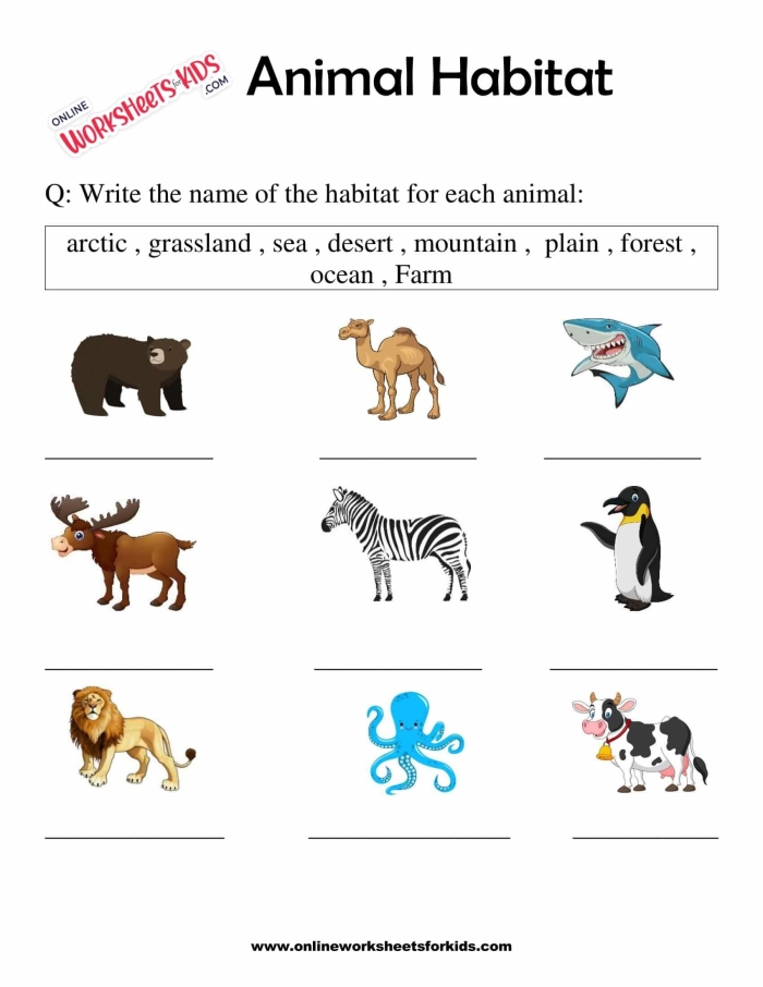 Animal Habitats Matching Exercise for Early Learners Image 12 Kindergarten students matching animals to their natural homes in a colorful habitat worksheet activity