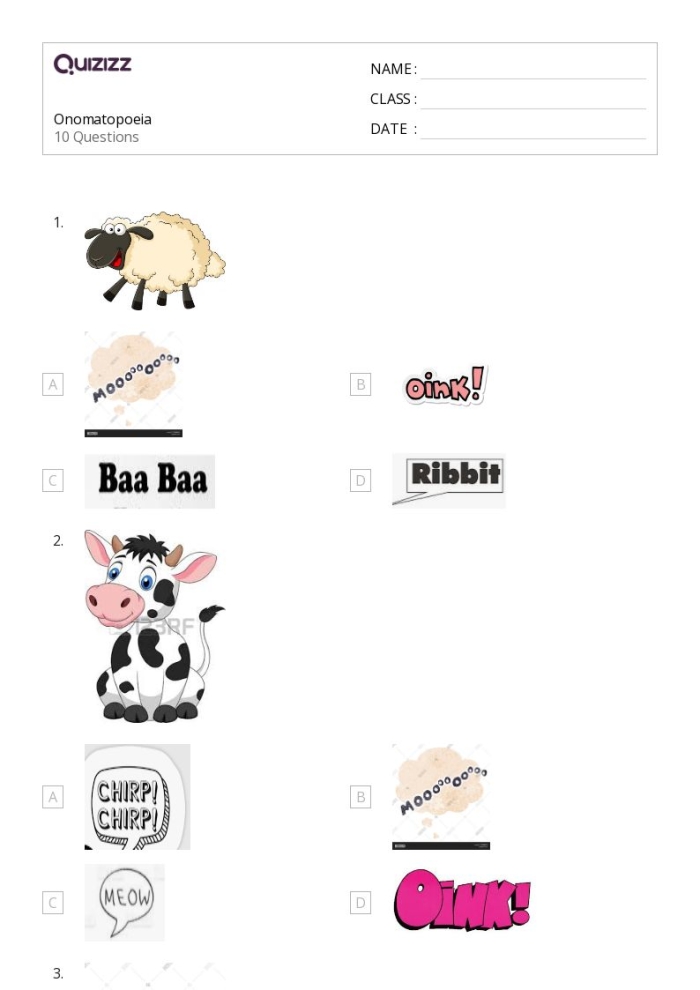 Explore the fun world of animal sounds with this engaging worksheet for third graders Animal Onomatopoeias worksheet featuring a puzzle to find animal sounds
