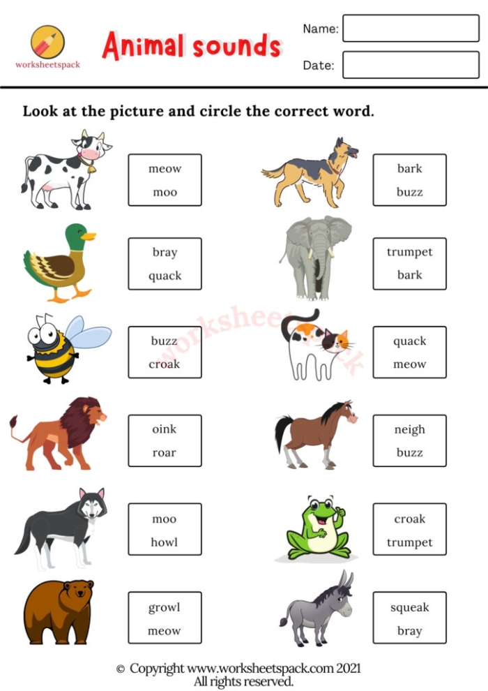Explore animal sounds through this fun onomatopoeia activity for young learners Animal Onomatopoeias worksheet featuring a word search puzzle for third graders