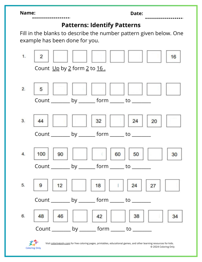 Animals in a dancing pattern sequence with blanks to complete the next animal in the line