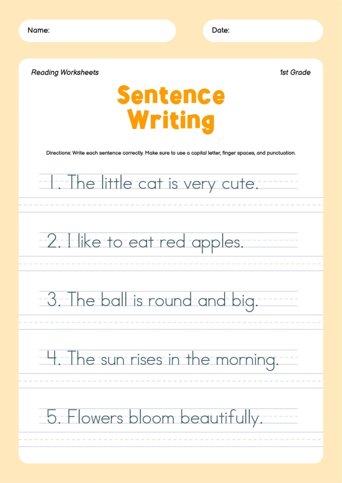 First grade animal sentence writing worksheet with creative prompts