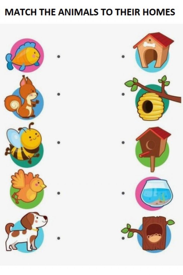 Animals and their Homes Worksheet for Pre-K Counting Practice Number 9 Pre-K worksheet page featuring various animals and their matching homes for a counting and life science lesson