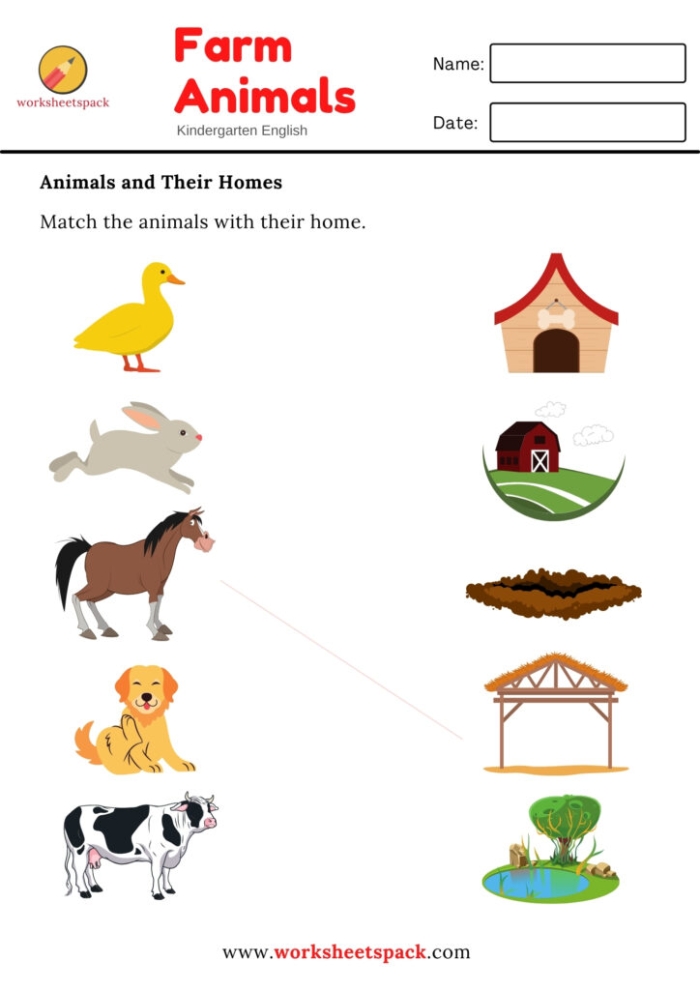Animals and Their Homes Educational Worksheet 21 for Pre-K Counting Skills Preschool worksheet featuring matching activities for animals and their homes for early counting practice