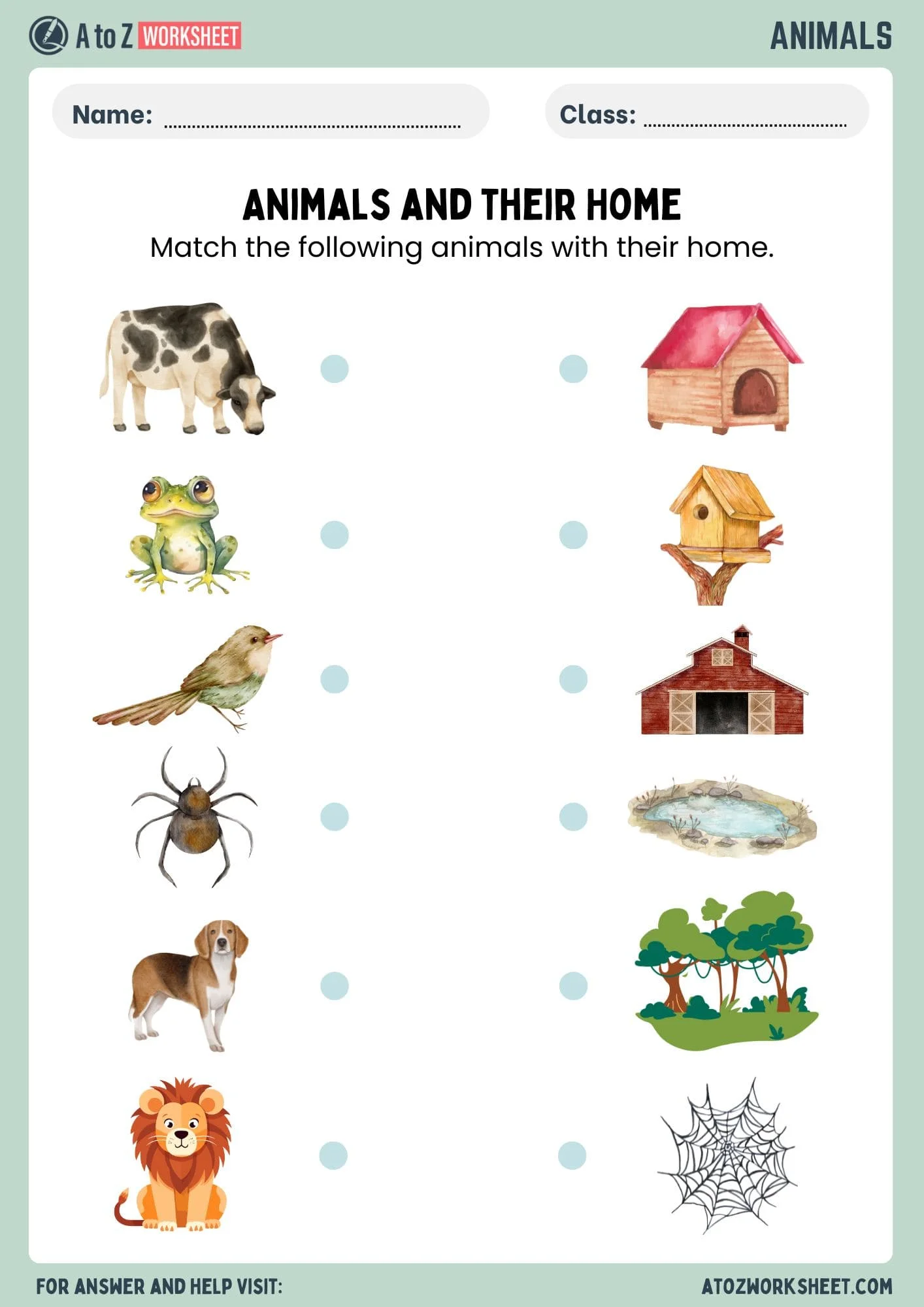 Educational resource for teaching young children about animals and their homes Colorful worksheet illustrating various animals and their habitats for Pre-K students