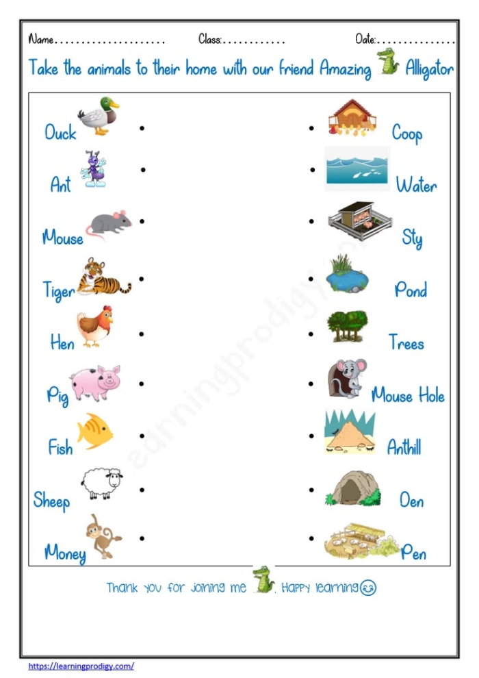 Animals and Their Homes Worksheet for Pre-K Counting Activities Colorful worksheet showcasing various animals and their homes for preschoolers