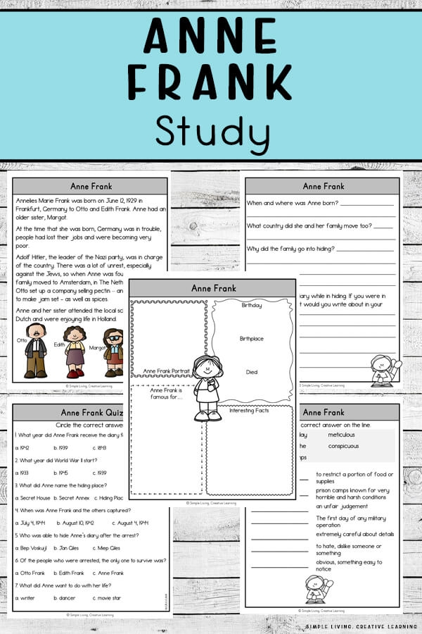 Fifth grade phonics worksheet about Anne Frank's life story during World War II