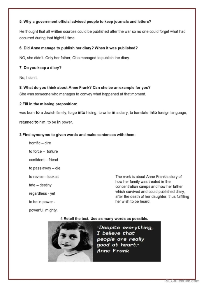 Building Historical Context for Anne Frank's Diary: Understanding Germany After World War I Students learning about pre-World War II Germany and Hitler's rise to power through the Anne Frank diary study worksheet