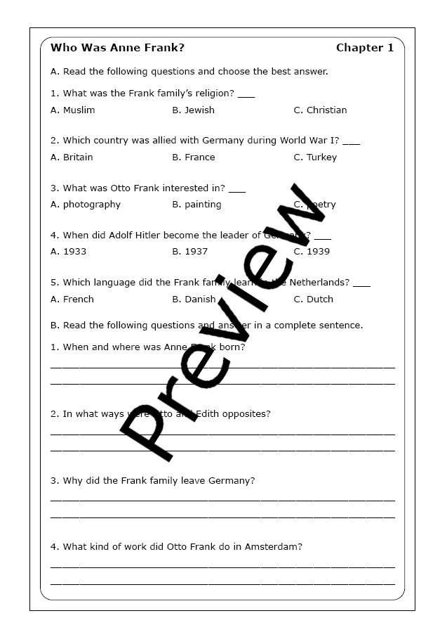 Fifth grade phonics worksheet about the life story of Anne Frank page 22