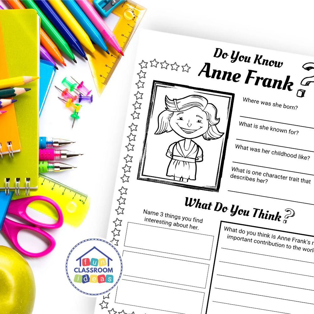 Fifth grade phonics worksheet about Anne Frank's life story during World War II