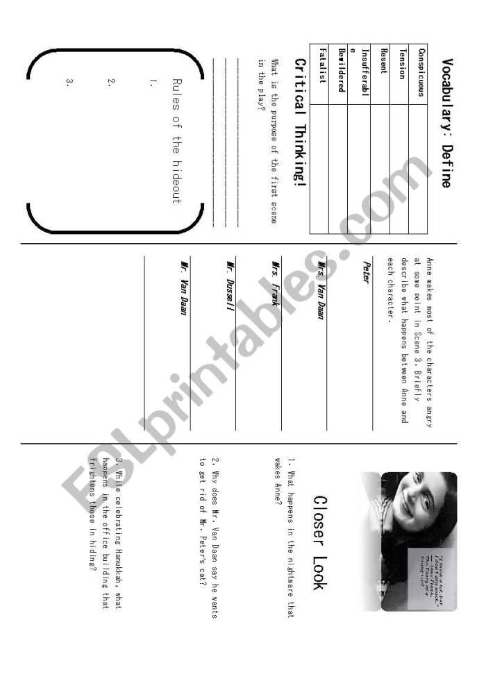 Fifth grade phonics worksheet featuring Anne Frank's biography and life story for reading comprehension practice