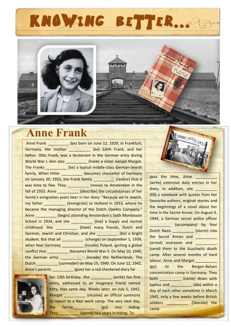 Illustration of the Anne Frank Timeline worksheet highlighting key events in her life during Hitler's regime
