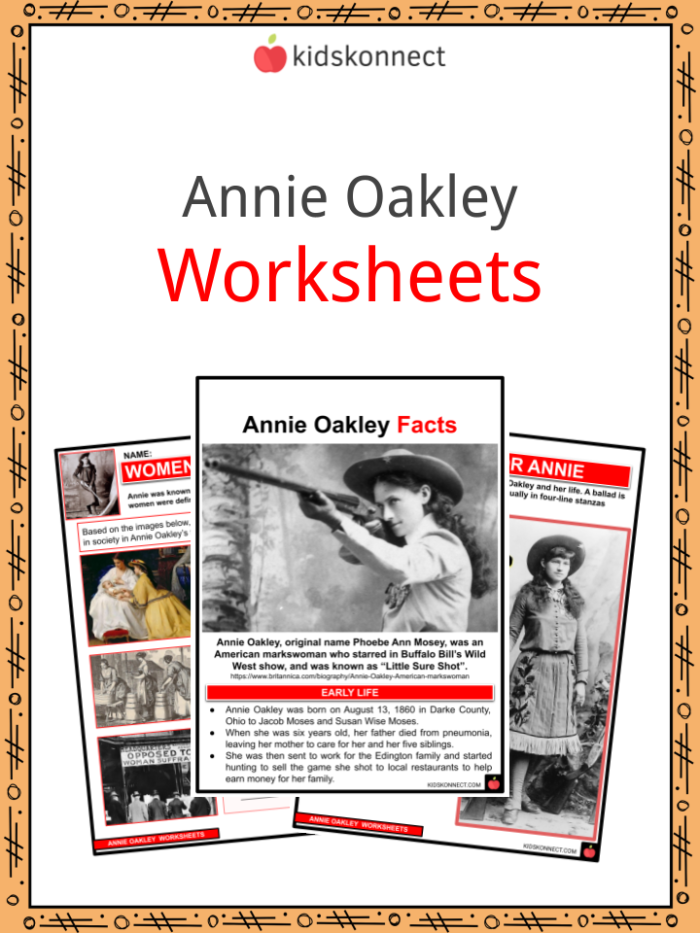 Annie Oakley worksheet for fourth graders exploring her impact as a sharpshooter in the Wild West