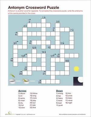 Second grade students solving an antonym crossword puzzle worksheet