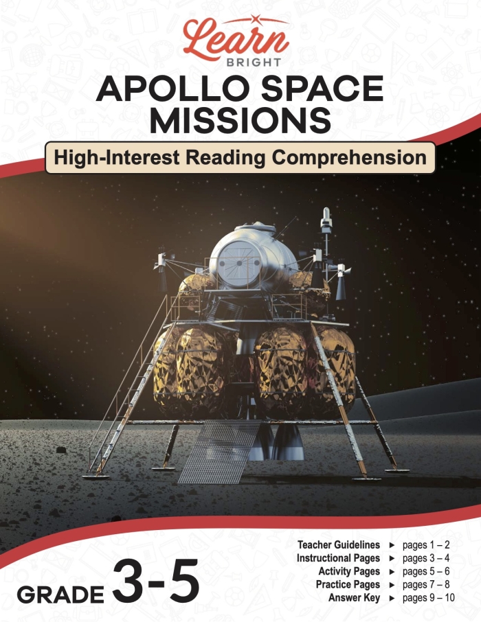 Apollo 11 worksheet for fourth graders exploring the historic space mission