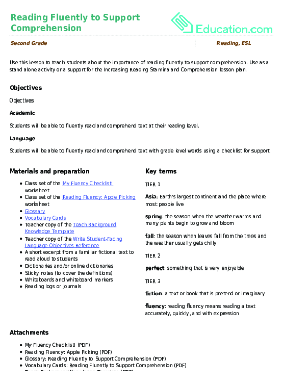 Worksheet focused on reading fluency strategies for second graders featuring apple picking theme. Apple Picking worksheet illustrating rereading techniques for enhancing reading skills.