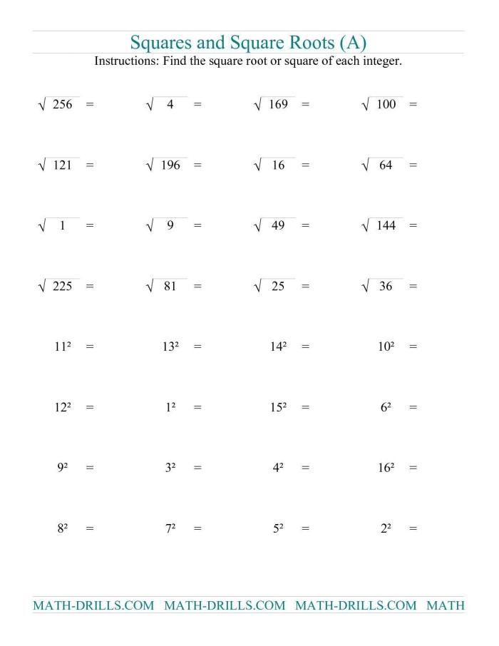 Approximating Square Roots Worksheet Number 10 for Eighth Grade Math Eighth grade math worksheet focusing on finding the whole number boundaries for square roots of non-perfect squares