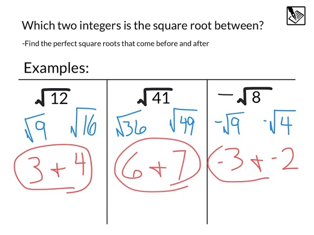 Eighth-grade math worksheet focusing on finding whole number bounds for square roots Worksheet for approximating square roots of non-perfect squares for eighth graders