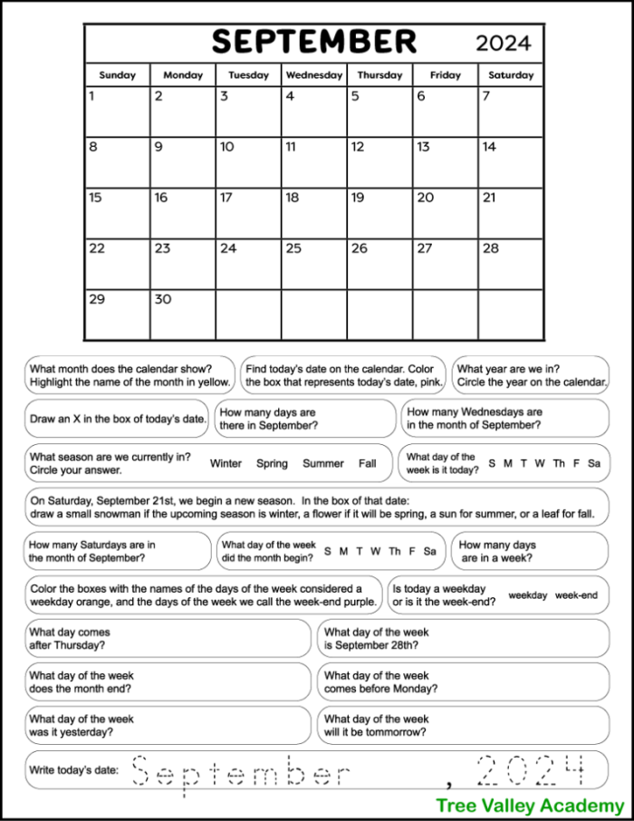 First grade student worksheet for practicing April 2026 calendar dates and days
