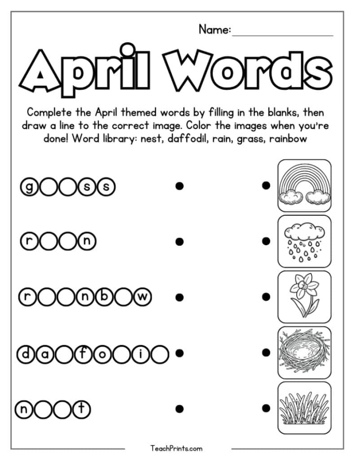 April Calendar Counting Activity for Second Grade Reading Practice A second grade student completing an April calendar worksheet to practice counting spring days