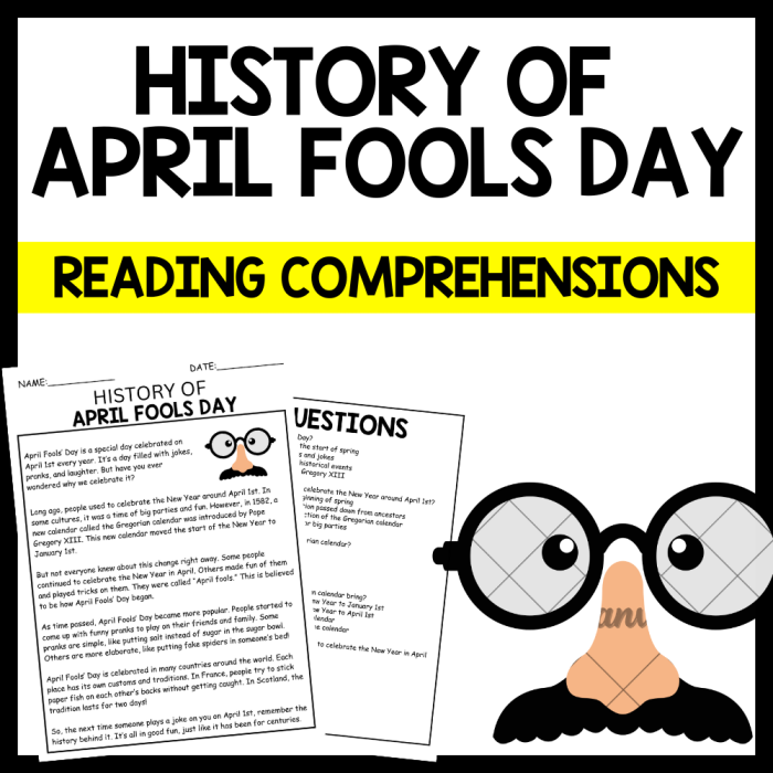 Third grade student reading a history worksheet about the origins of April Fools Day