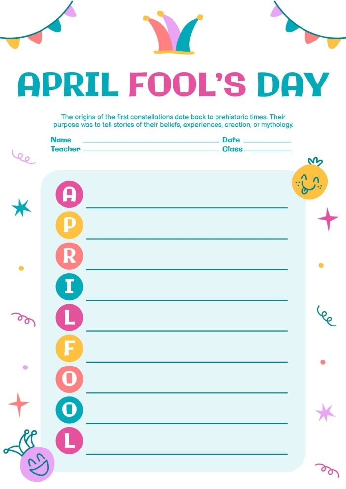 Worksheet featuring reading comprehension on six famous April Fools' Day hoaxes