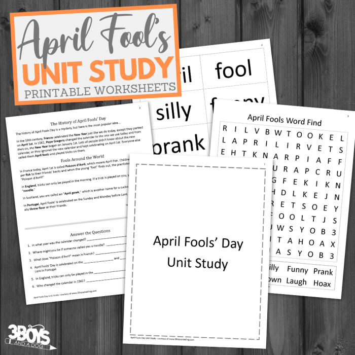 Third grade geometry worksheet about April Fools' Day history with reading comprehension activities and fun facts about pranks