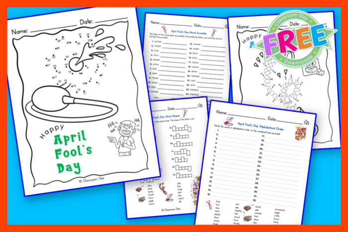 Third grade geometry worksheet about April Fools' Day history with reading comprehension activities for image 19