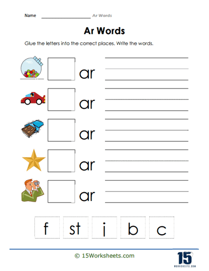 Second grade phonics worksheet featuring ar and or word blends with colorful illustrations and practice exercises for sound recognition