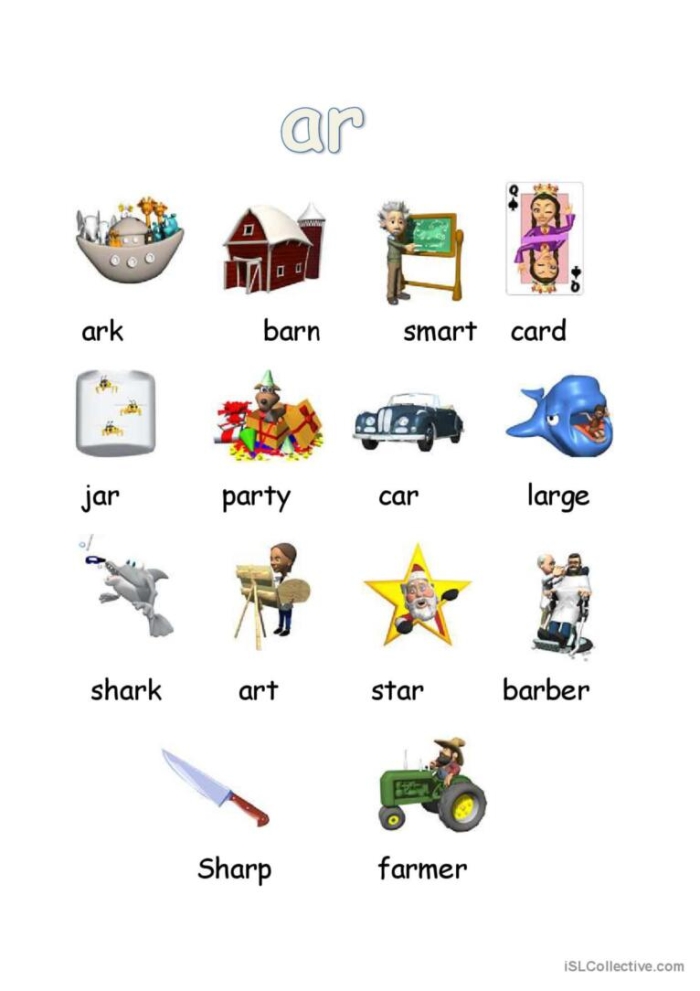 Second grade phonics worksheet focusing on ar and or letter blend practice for vocabulary development