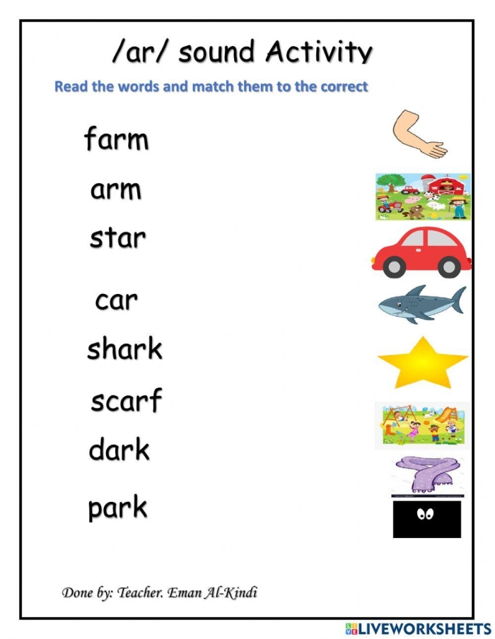 Second grade phonics worksheet focusing on ar and or letter blend practice