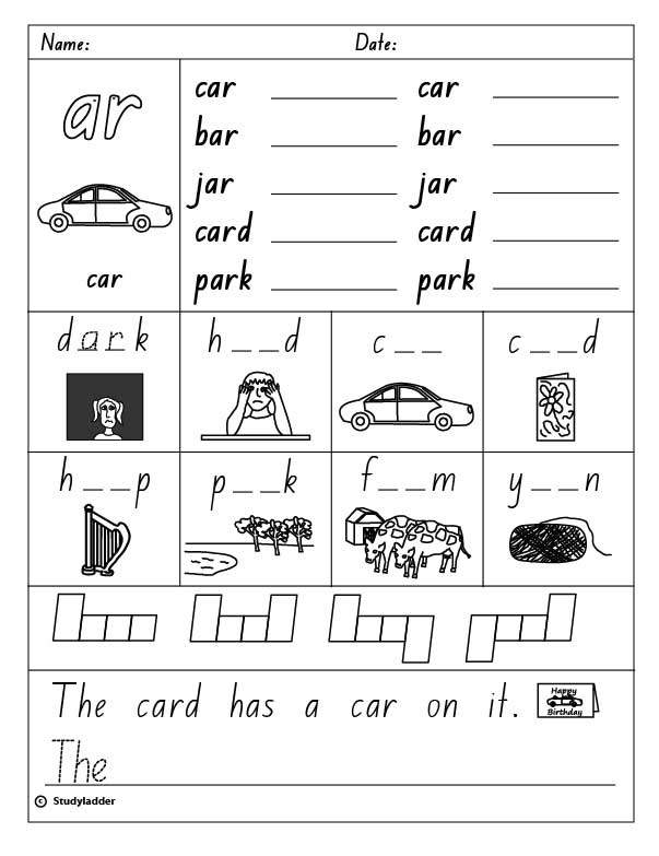 Second grade phonics worksheet focusing on ar and or letter blends for 17