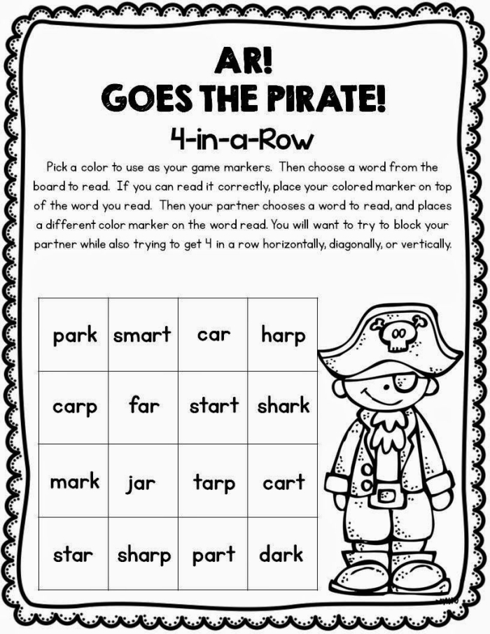Second grade phonics worksheet showing ar and or word blend practice activities with illustrated examples for sound recognition and letter combination learning