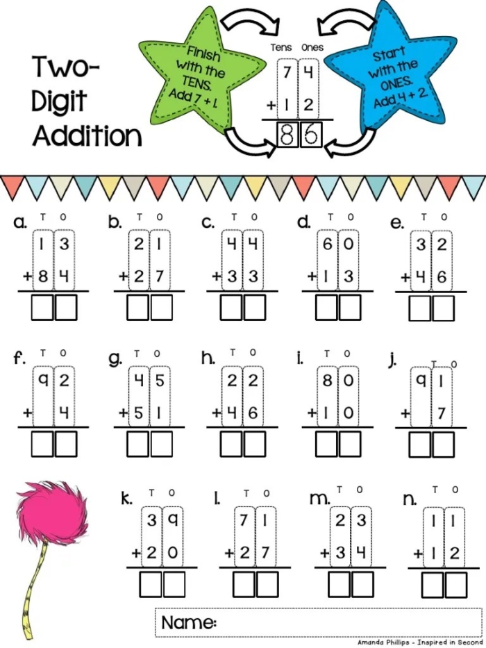 Arctic Math: Two-Digit Addition worksheet for second graders, image 24 Kids engaging in two-digit addition while helping Polly reach her cub on an Arctic-themed worksheet