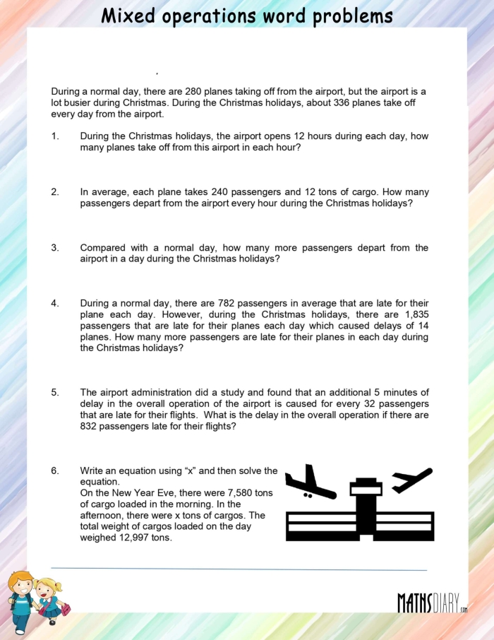 Word Problems in the Arctic: Multi-Step Mixed Operations worksheet sample 18 Third grade students solving Arctic-themed multi-step word problems with mixed addition, subtraction, multiplication and division operations