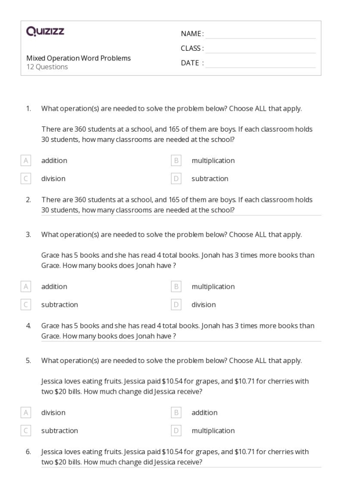 Word Problems in the Arctic worksheet showing mixed operation math exercises for elementary learners Third grade students solving multi-step Arctic word problems with addition, subtraction, multiplication and division operations