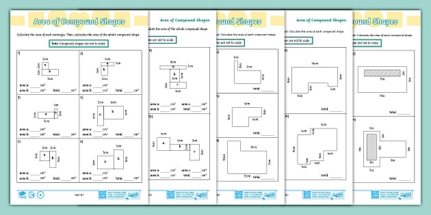 Sixth grade students solving geometry problems to find the area of compound shapes on a worksheet