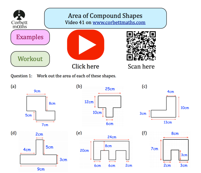 Fourth grade math worksheet for calculating the total area of irregular compound shapes