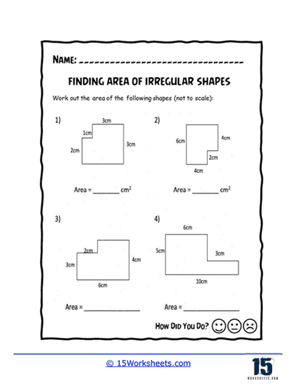 worksheet showing steps to decompose polygons for area calculation