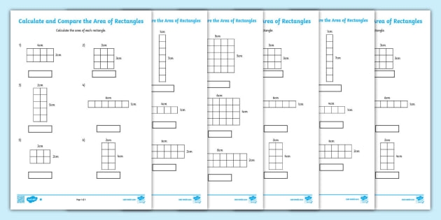Worksheet for calculating the area of rectangular rooms for third graders