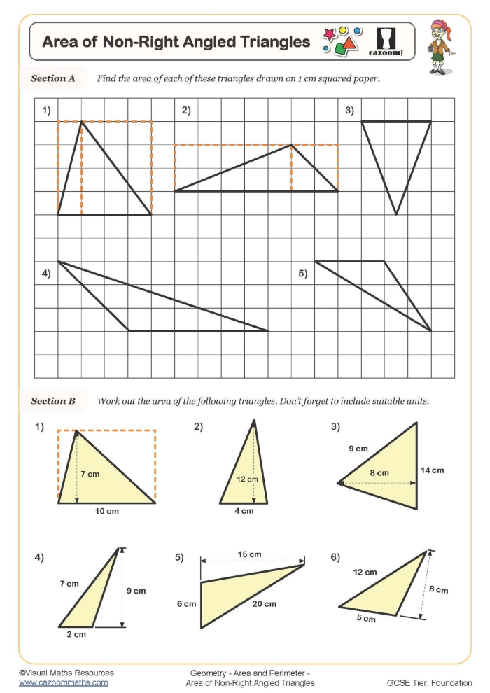 Seventh-grade worksheet for practicing area calculations of circles