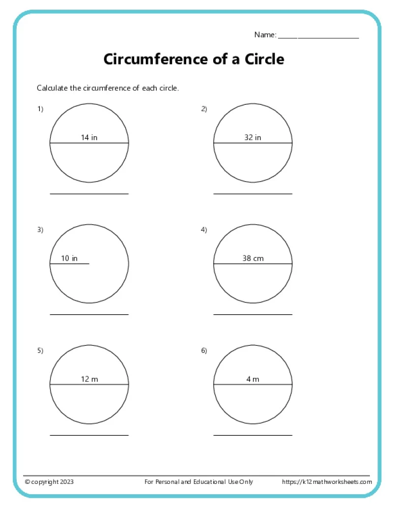 Area of Circles worksheet for seventh graders focusing on decimals