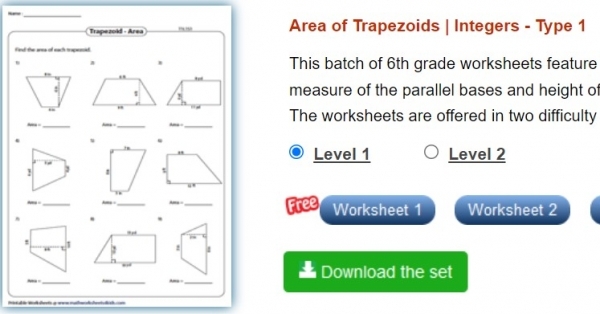 Sixth grade math student solving an area of trapezoids practice worksheet